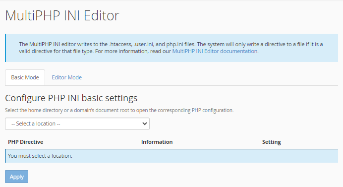 Configure PHP INI basic settings