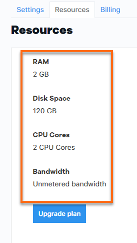 VPS resource details