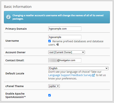 Modify an Account - Basic Information