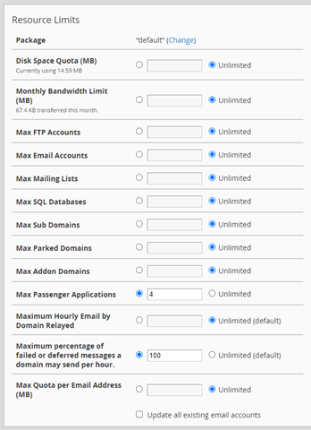 Modify an Account - Resource Limits