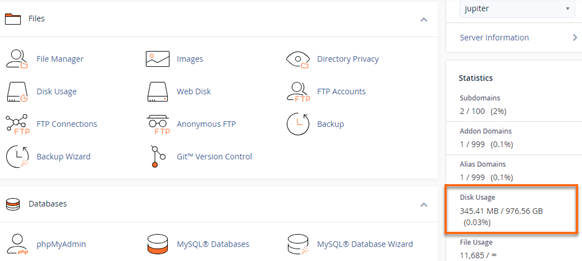 cPanel - Disk Usage