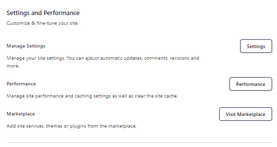 HostGator plugin - Home tab - Settings &amp; Performance