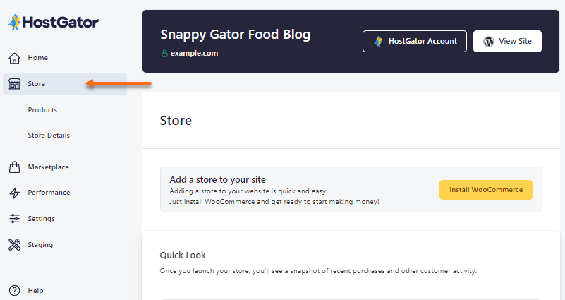 HostGator plugin - Store tab