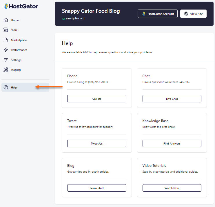 HostGator plugin - Help tab