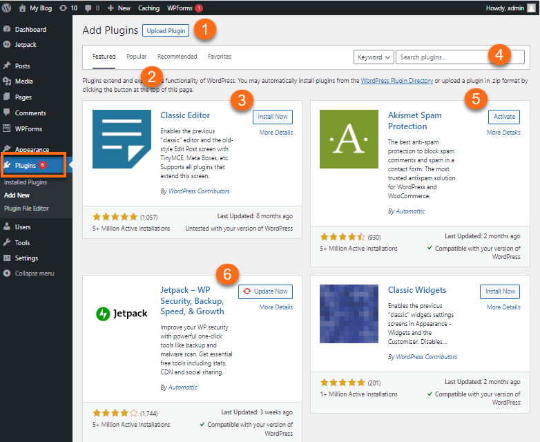 WordPress Dashboard - Add New Plugin