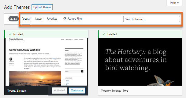 Add New Theme - Search with Categories