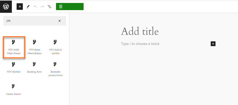 Add YITH AJAX Filter preset