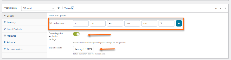 Gift card options